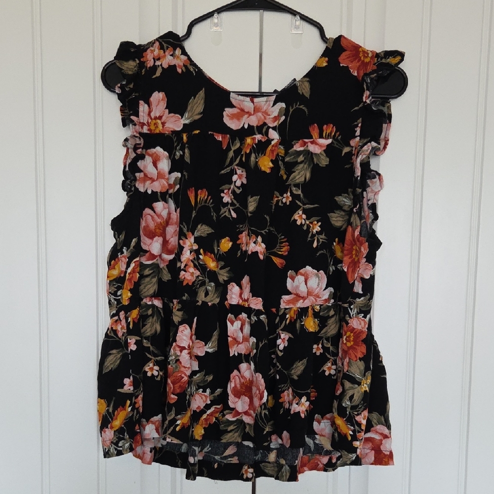 American Eagle Outfitters Floral Ruffle Blouse - Black and Pink